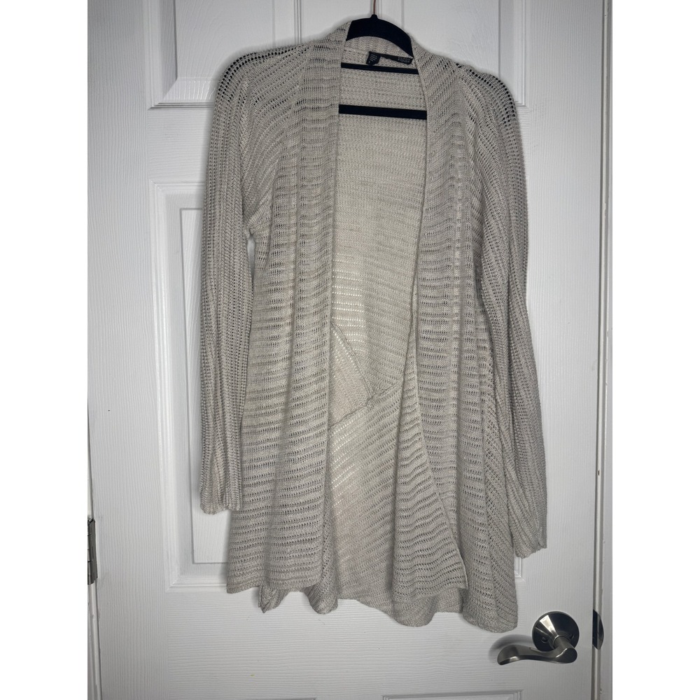 Eileen Fisher Open Front 100% Linen Oatmeal Cardigan‎ Size Small Lagenlook